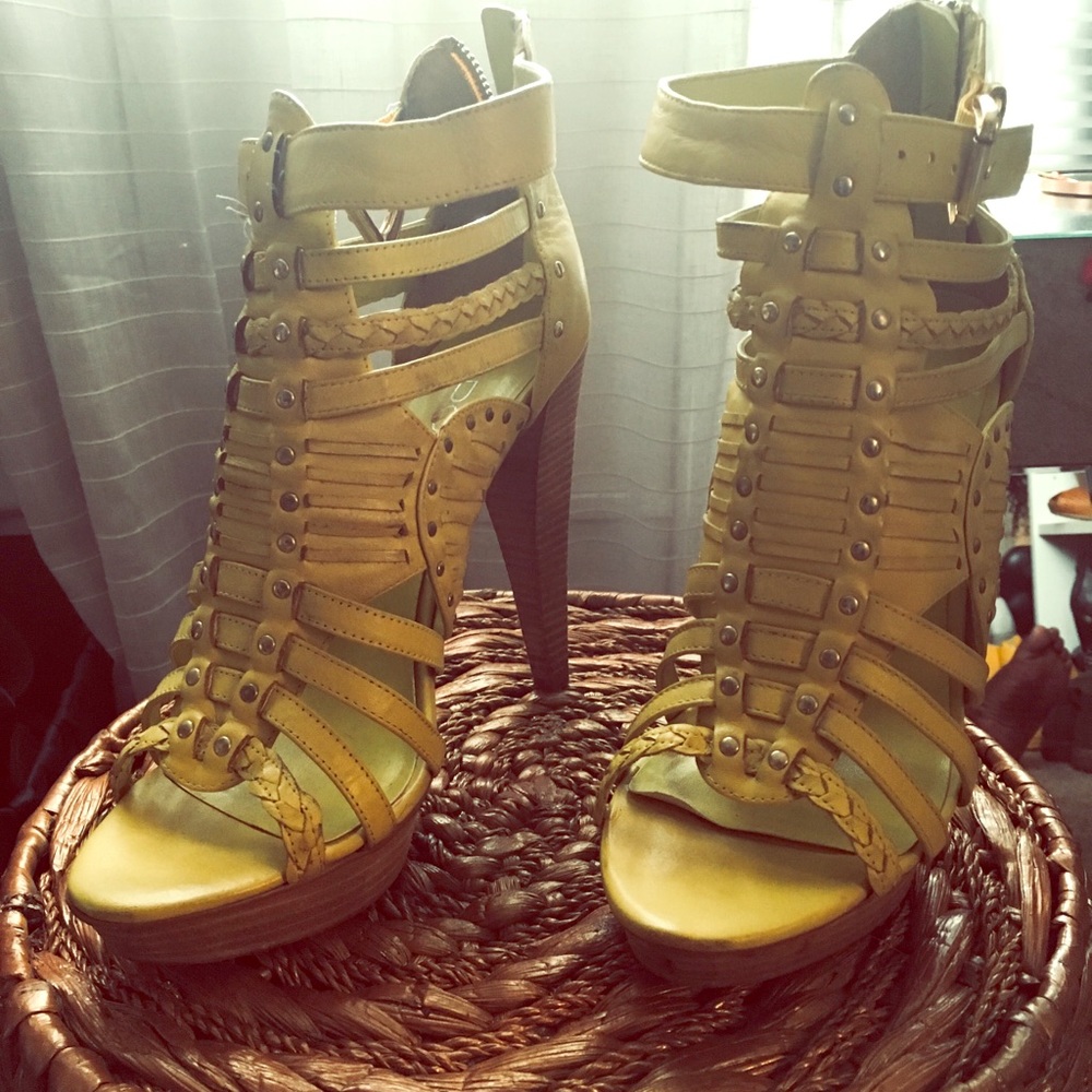 Yellow Platform Aldo with Braids and studs Heel